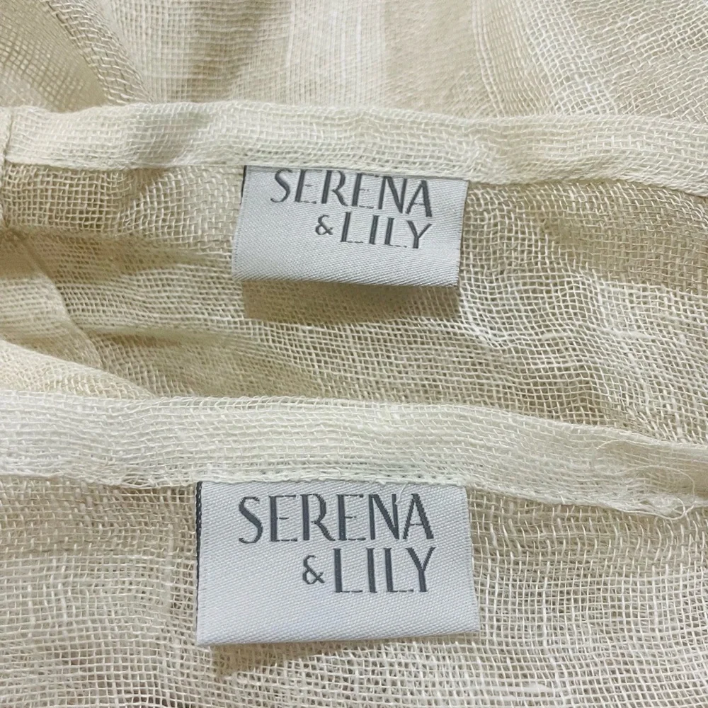 SERENA & LILY 2 100% LINEN SHADOW STRIPE SHEER CURTAIN PANELS 50x84